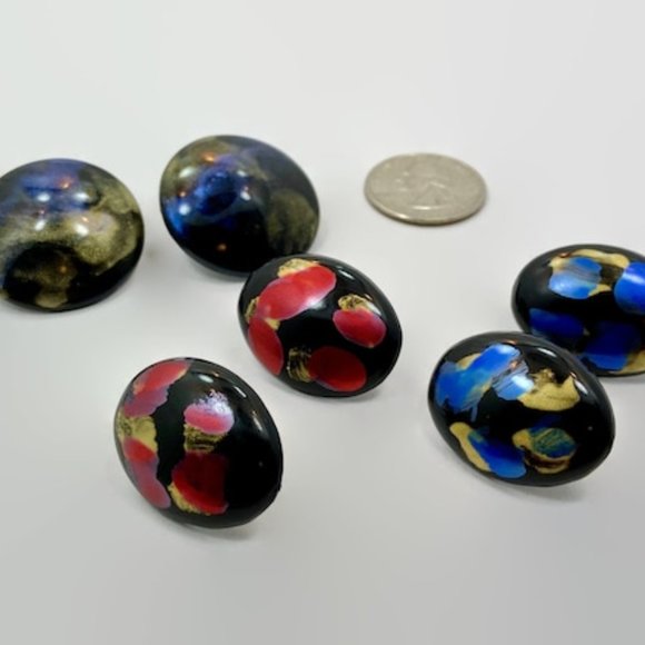 Earring Lot, Black, Metallic, Red, Blue Gold, Abstract, Retro, Lot of 3,Vintage - Picture 2 of 4